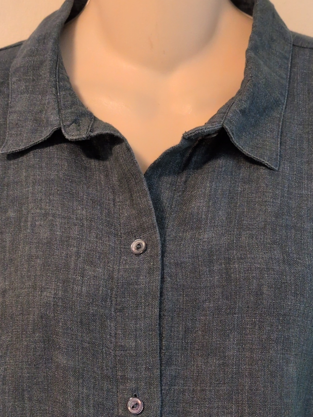 Eileen Fisher Washed Organic Linen Delave Classic Collar Shirt L - Picture 7 of 16